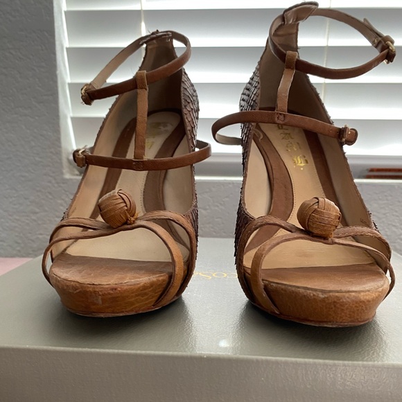 L.A.M.B -Felix, Multi Brown Snakeskin Leather Peep Toe Stiletto Sandal size 9.5M - Picture 8 of 12